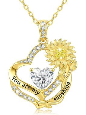 14K Gold Sunflower Necklace - You Are My Sunshine Jewelry for Women
